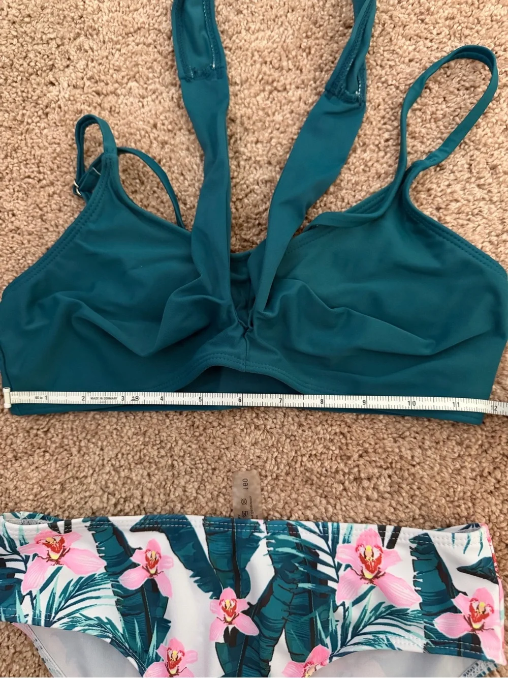 Girls Bikini Swimsuit Set Size 12 Teal Floral High Waisted 2 Piece Swimwear 160
